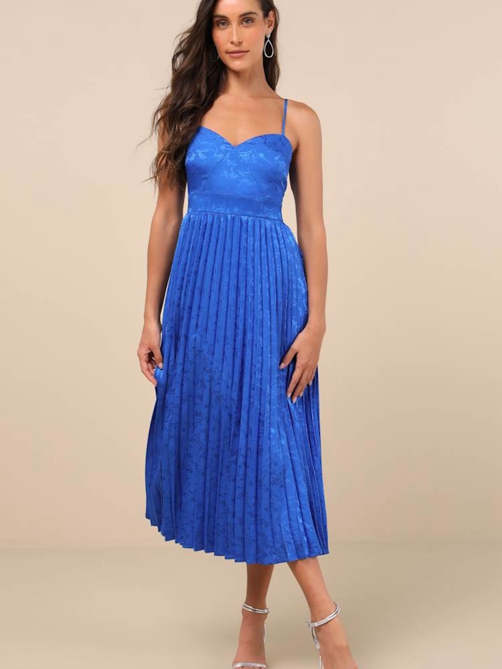 Lulus Regal Romance Blue Pleated Midi Dress with Sweetheart Neckline